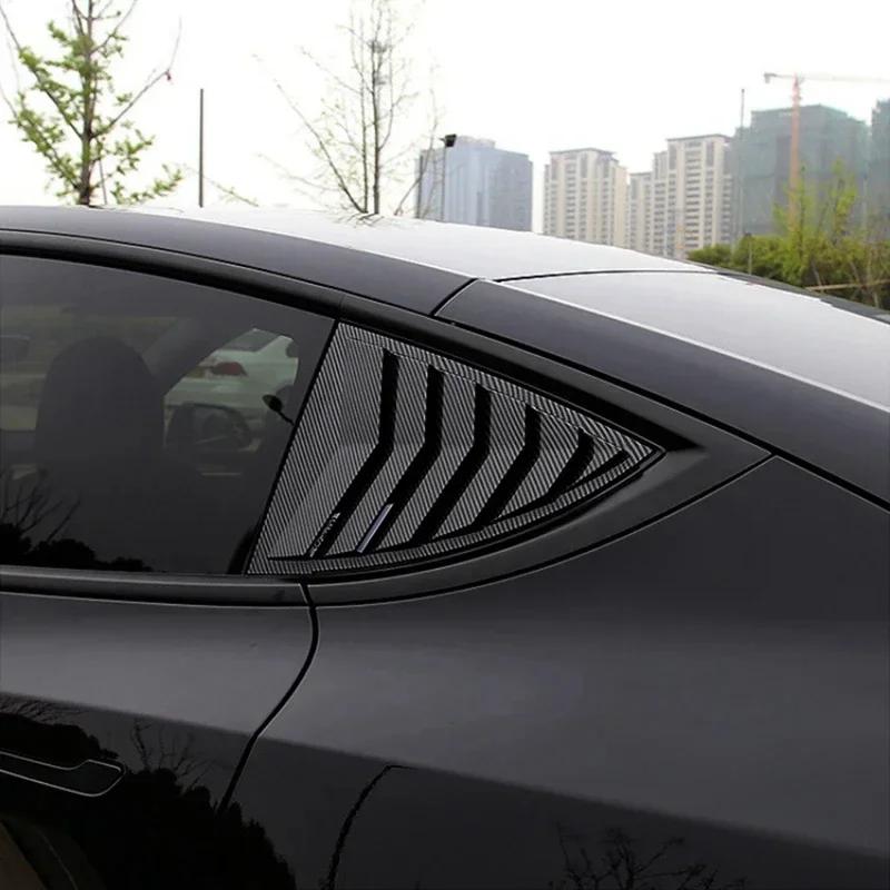 2PCS Car Rear Triangle Window Shutters Sunshade Decoration Accessories For Tesla Model 3 Highland 2024 Bright Carbon Fiber ABS