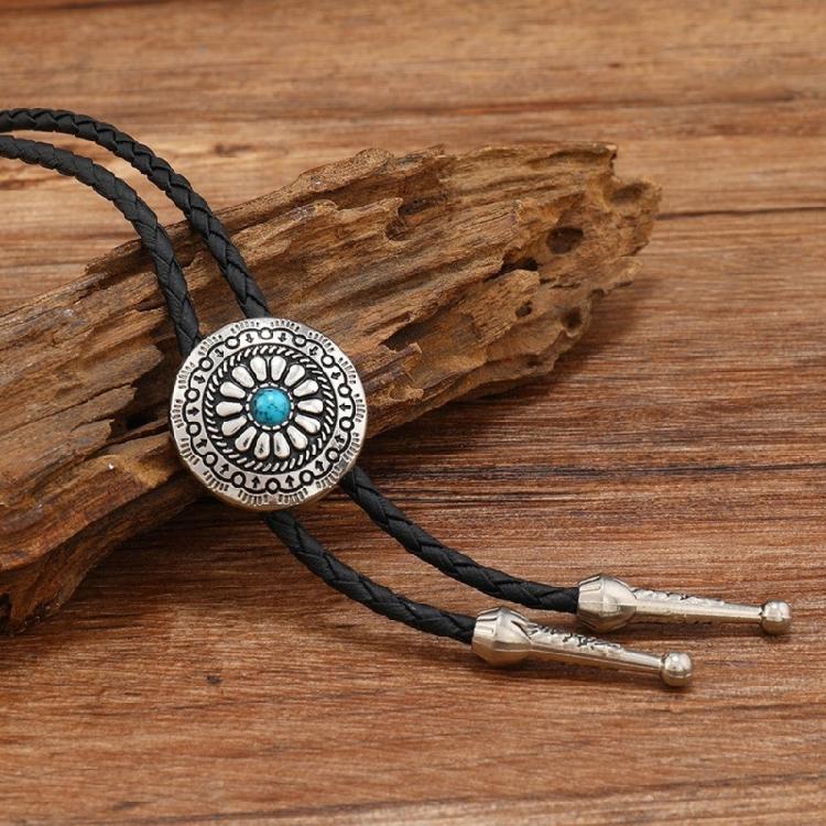 3 st Västerländsk Cowboy Vintage Blommig Sten Hänge Bolo-slips Flätad Läderrep Sladd Halsband Smycken Halsband