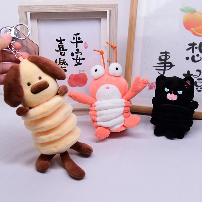 Cute Lobster Puppy Black Cat Plush Keychain Cute Bag Pendant Creatuve Fluffty Animals Keyring Kawaii Stuffed Doll Keychain