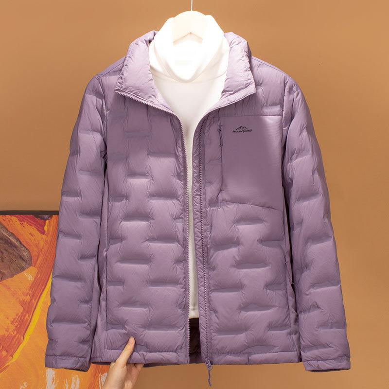 

Осень и зима новая куртка из легкого пуха с высокой посадкой женская осенне-зимняя куртка для улицы подкладка теплая ветрозащитная куртка тренд XXXL светло-фиолетовый