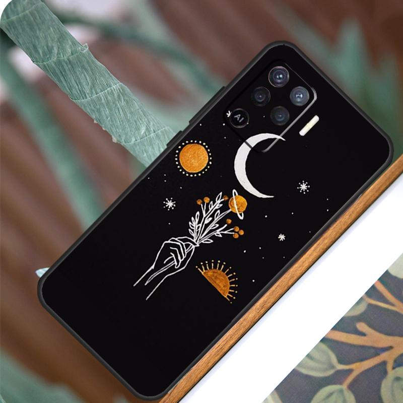 Sun Moon Flowers For OPPO A17 A16 A15 A79 A58 A78 A98 A74 A94 A77 A5 A9 A96 A76 A52 A72 A53S A54S A57S Case