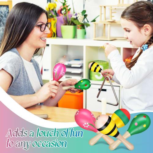 NOLITOY Wooden Maracas, 11cm, Lightweight, for Kids, Set of 4 (Random Styles)