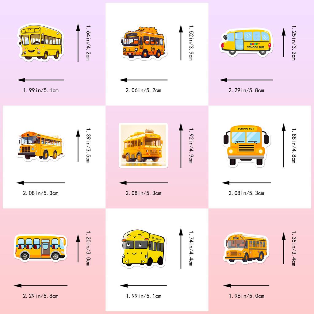 50 Cartoon School Bus Stickers Creative Cartoon Cute Yellow School Bus Bus Doodle Stickers Student Children
