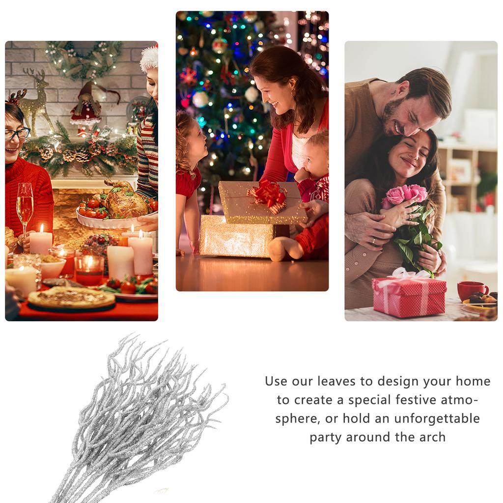 10Pcs Glitter Leaf Decor Exquisite Fake Leaves for Christmas Decorations DIY Art Craft Projects Holiday Party Ambiance