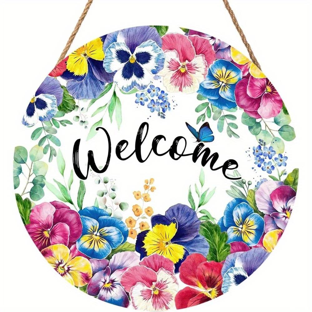 1pc 2d Flat Bolisom Welcomes Spring Summer Flowers Hummingbird Pygmy Lavender Round Wooden Sign - 20cm for Farmhouse Home Wall Decor