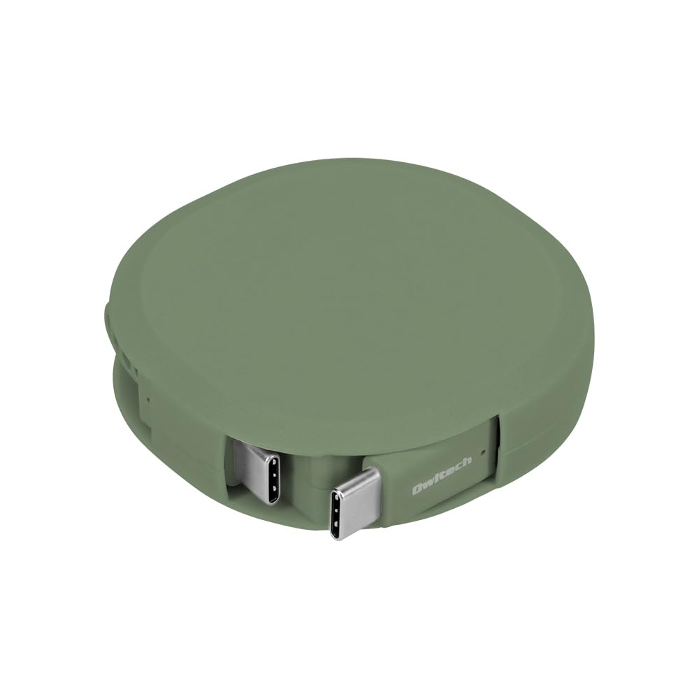 

Owltech Retractable USB to C Fast 480Mbps Data with Temperature Katamaki Retractable Cable for iPhone Pro Smartphones and Olive Green Single-Pull