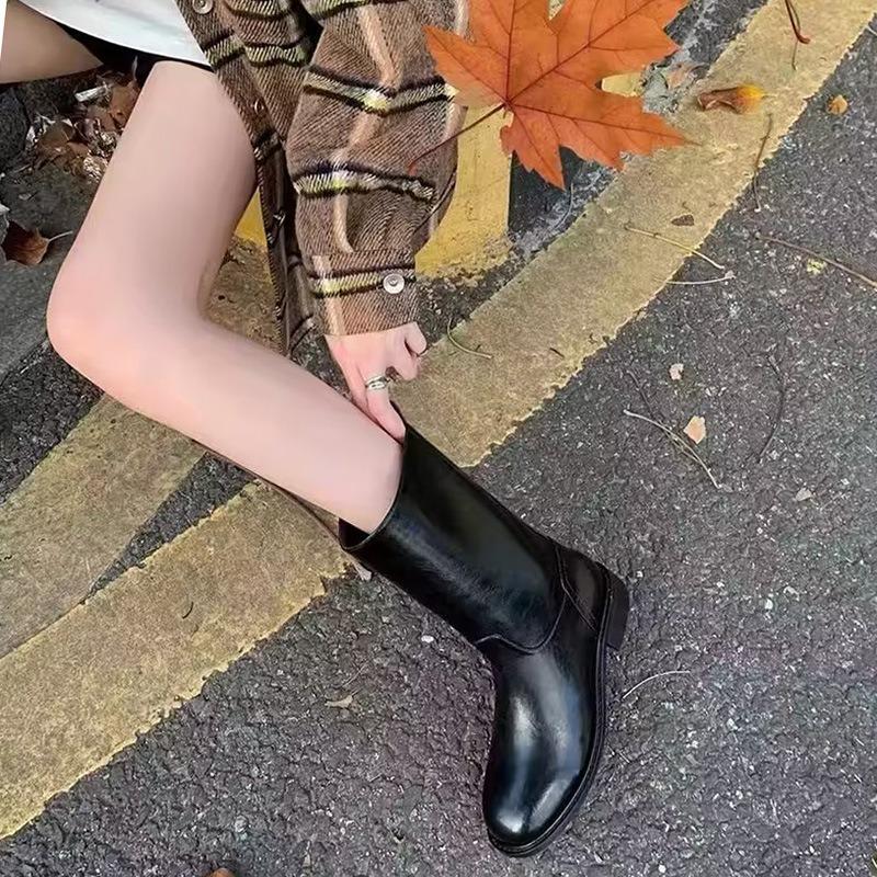 Black New Autumn and Winter Retro Medium Tube Knight Short Boots Women's Niche Thick Heel Western Boots
