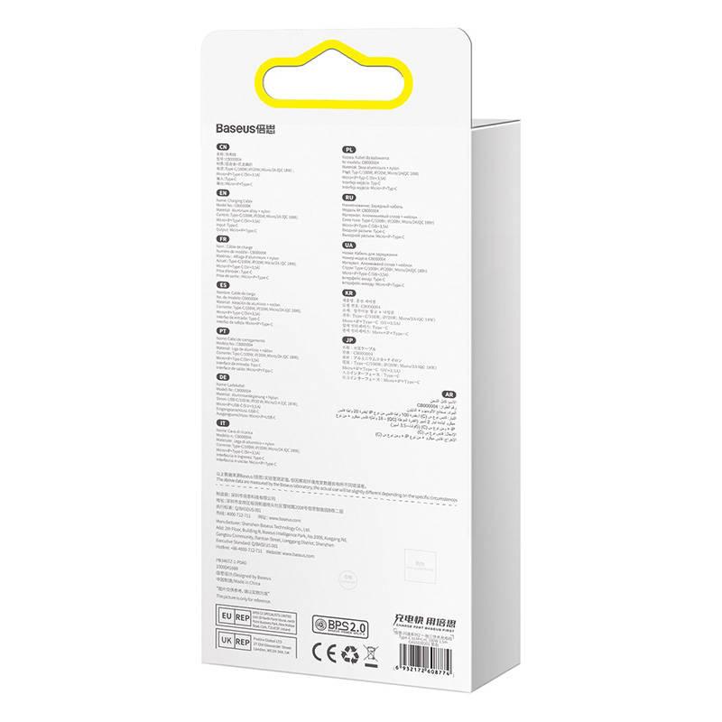 Kabel Usb 3W1 Baseus Flash Series 2, Usb-C + Micro Usb + Lightning, 100W, 1.5M (Czarny)