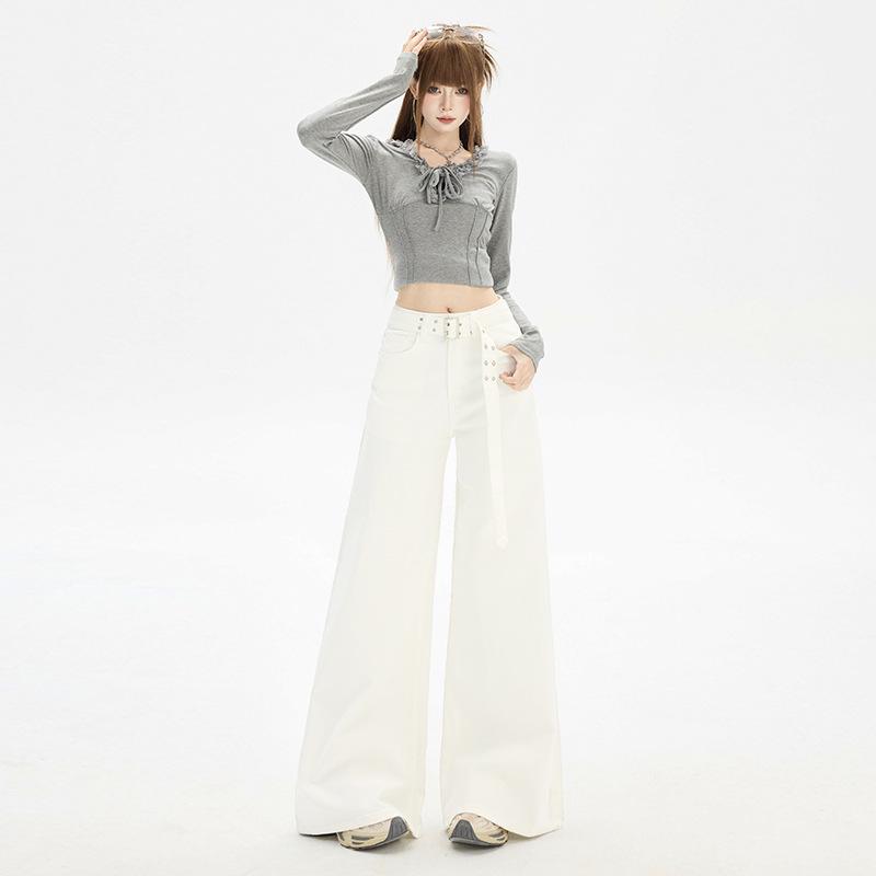 Women's High-Waisted Retro Wide-Leg Jeans, Spring/Autumn Style, Elastic, Loose Fit