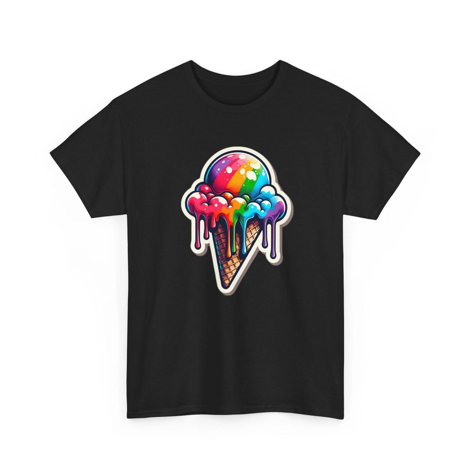 Unisex Adult T Shirt Ice Cream Cone Melting Pop Surrealism Rainbow Summer Vibes 3XL