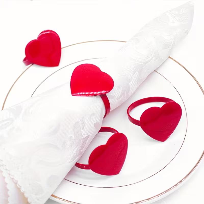 4Pcs Valentine'S Day Love Napkin Circle Dining Table Heart Shaped Tissue Buckle Wine Bouquet Ring Party Decoration Ornament