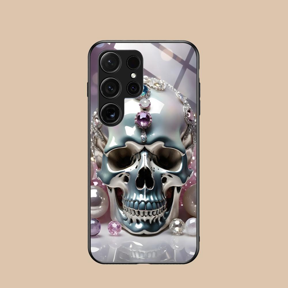 

Серебряный Стеклянный Чехол с Черепом для Мобильного Телефона Samsung Galaxy S26 S25 S24 S23 S22 S21 S20 Note20 Plus FE Ultra Цветная Крышка Galaxy S20+