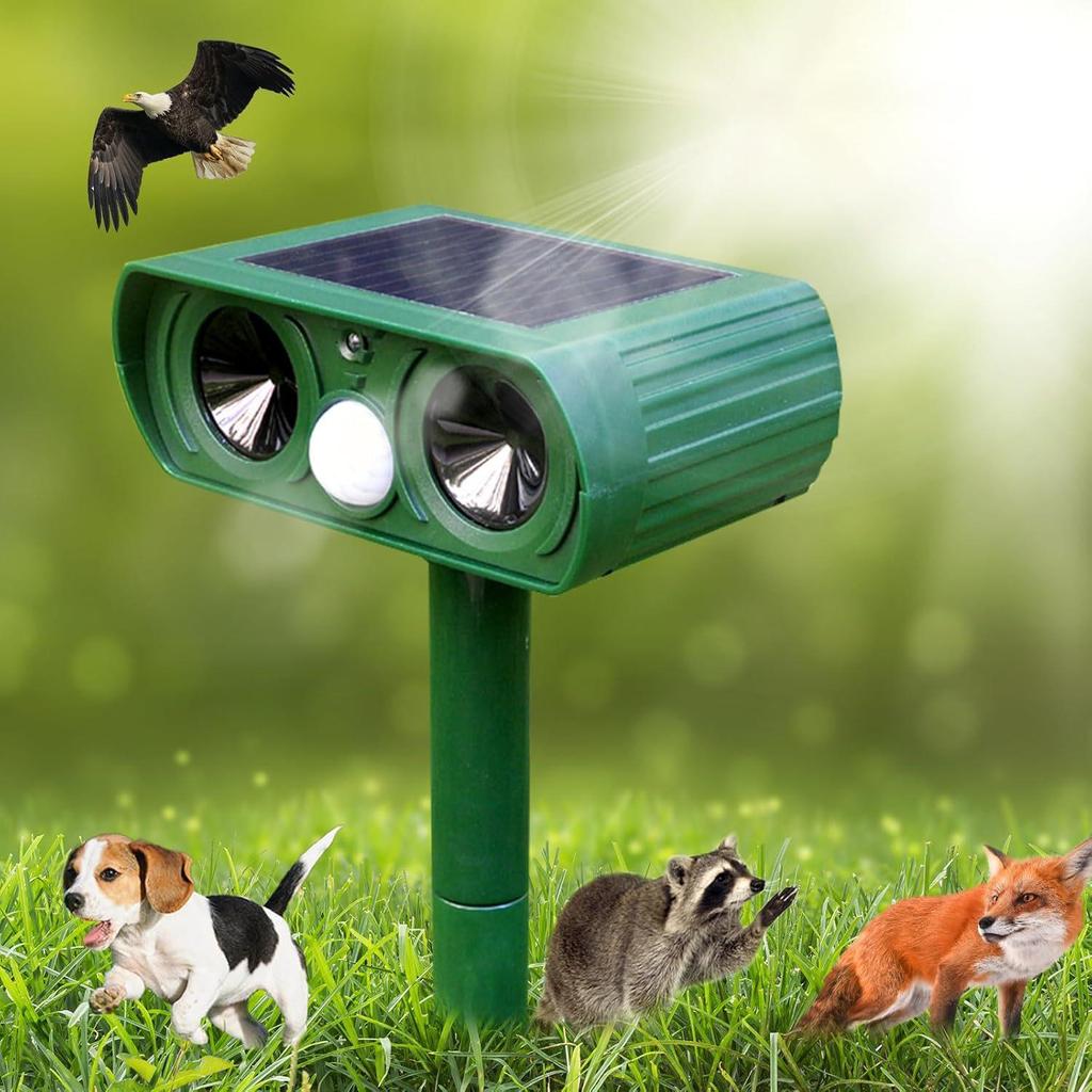 Solar-Powered Ultrasonic Pest & Bird Repeller with Infrared and Flashing Light