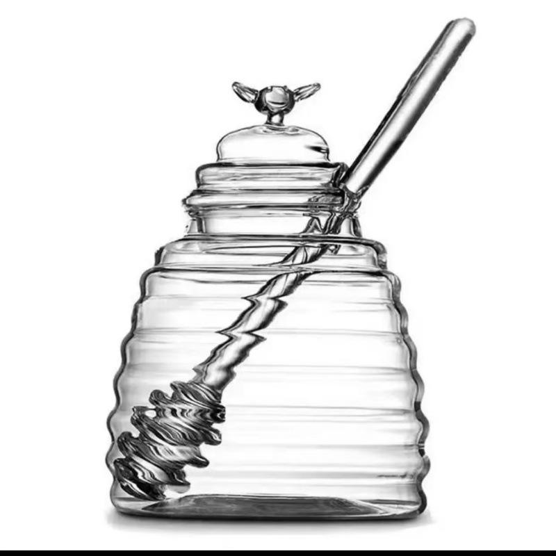 Kleines Biene Waben Glas mit Deckel und Rührstab, Kreatives Küchenzubehör