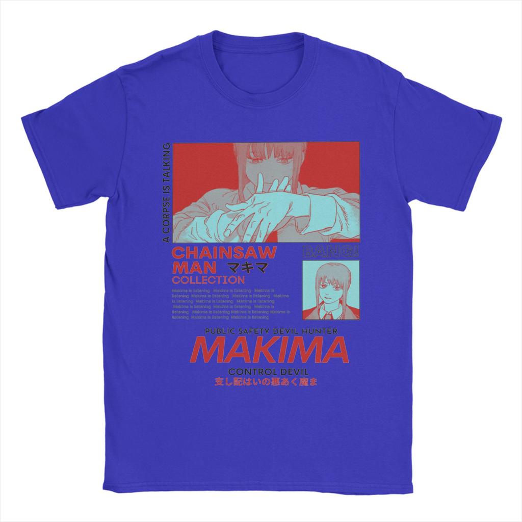 Makima Red Chainsaw Man Men T Shirt Anime Fashion Tees Short Sleeve Crewneck T-Shirts Pure Cotton Birthday Gift Clothing