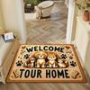 Welcome Home Dog Print Door Mat Carpet, Adorable Puppy Cat Design Non-Slip Polyester for Kitchen Living Room Decor