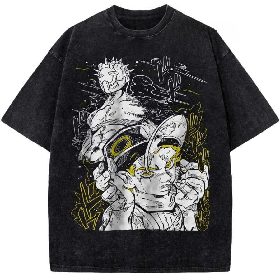 Горячий Аниме JoJo s Bizarre Adventure Какуин Нориаки Одежда Мужчины Женщины Футболки Хлопковые Футболки Стирка Ретро Футболка Харадзюку Футболка S