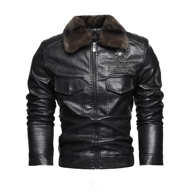 

Мужская кожаная куртка с отворотом, теплая мотоциклетная куртка, мужское пальто L чёрный