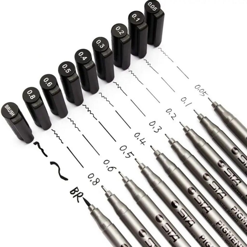 9pcs/Set Waterproof Needle Pen for Art Black Hand-Drawn Hook Stroke Sketch Pen Student Drawing Tool