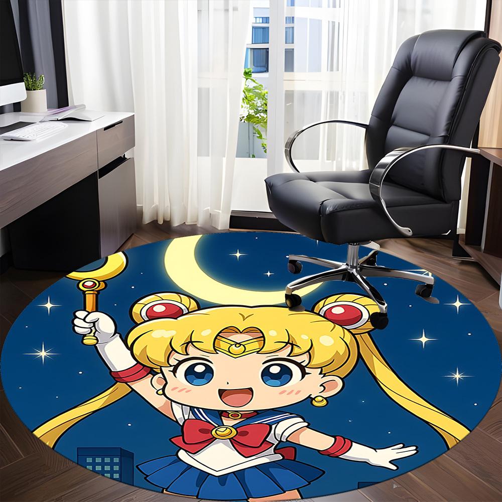1pc Sailor Moon Office Round Area Rug, Indoor Mat Suitable For Office,Bedroom Living Room Home Decor, Room Deco a0926171