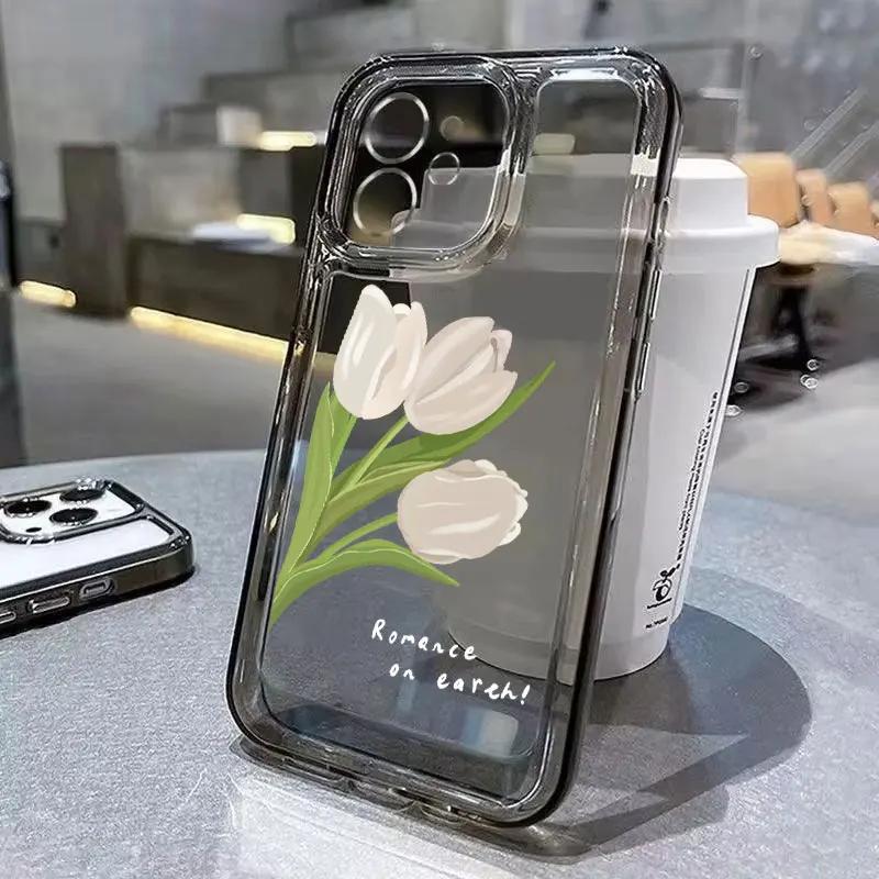 Tulip Flower Phone Case For iPhone16 14 Pro Max Case For iPhone 11 12 13Pro Max Mini XR 7 8 14 Plus XS Max X SE Soft Clear Cover