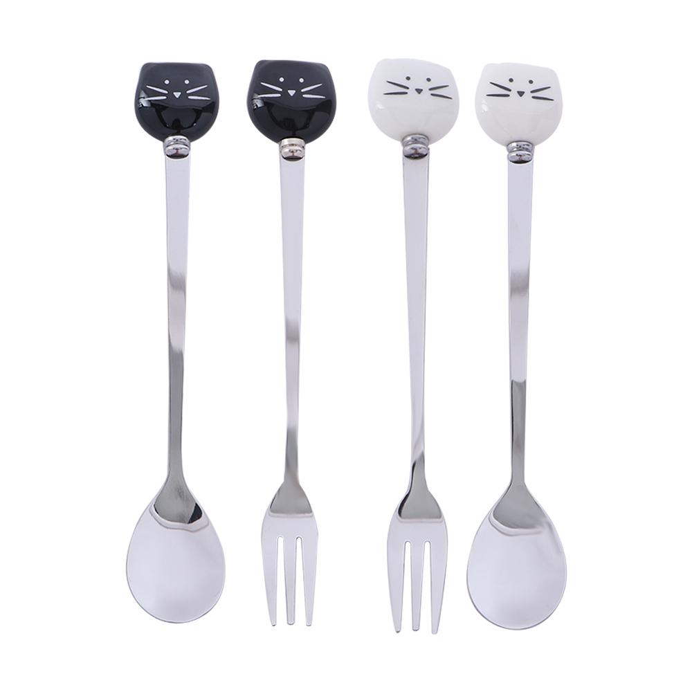 Home Cute Animals Stainless Steel Cartoon Cat Dessert Spoon Stirring Tool Coffee Stirrer Tea Spoons