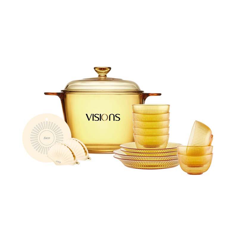 Corning Visions 3.5L Transparent Stockpot & 16-Piece Dinnerware Set