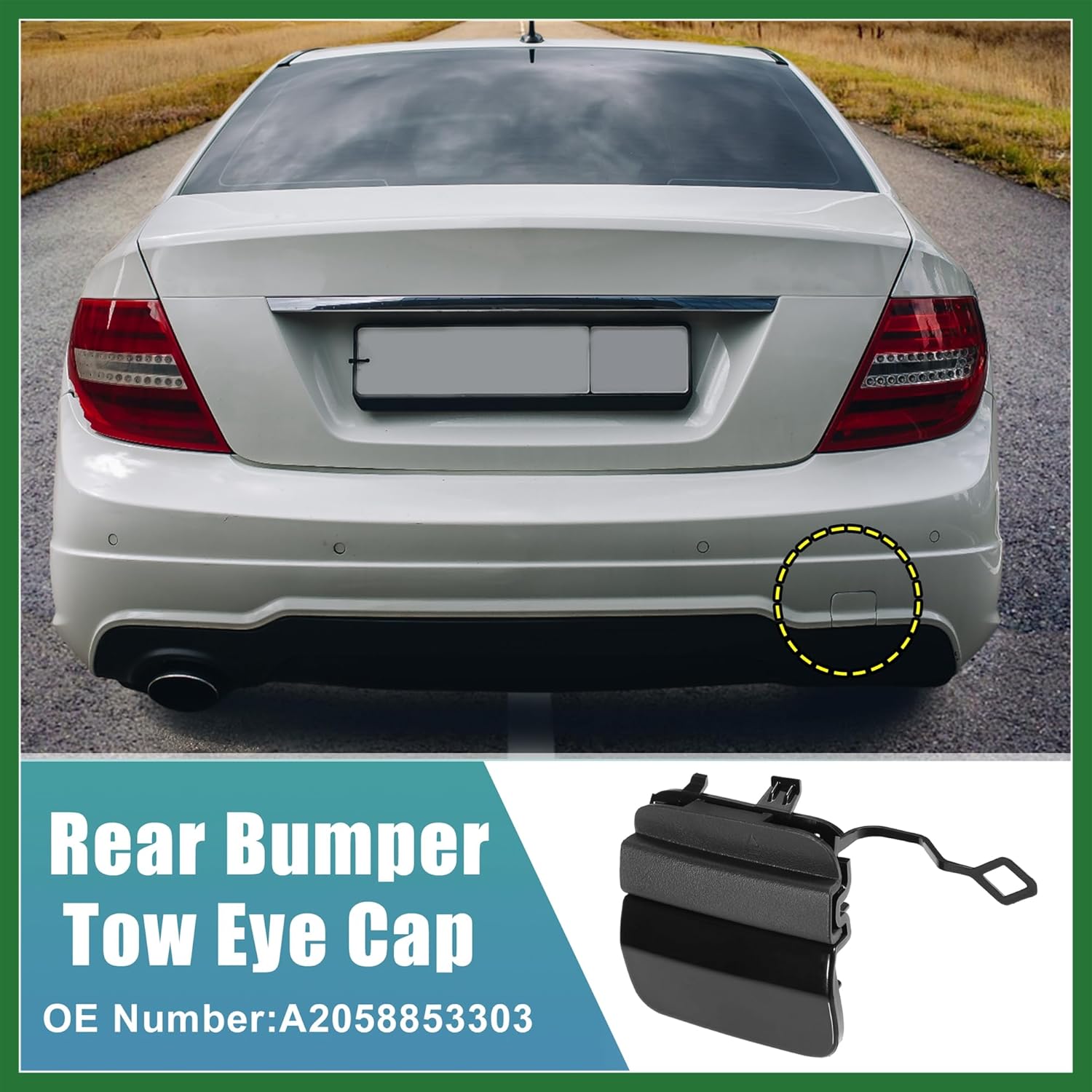 Motoforti Rear Bumper Tow Hook Cover for Mercedes Benz C-Class W205 C300 2019-2021 Rear Bumper Tow Hook Eye Cap No.A2058853303 Black Long-Lasting