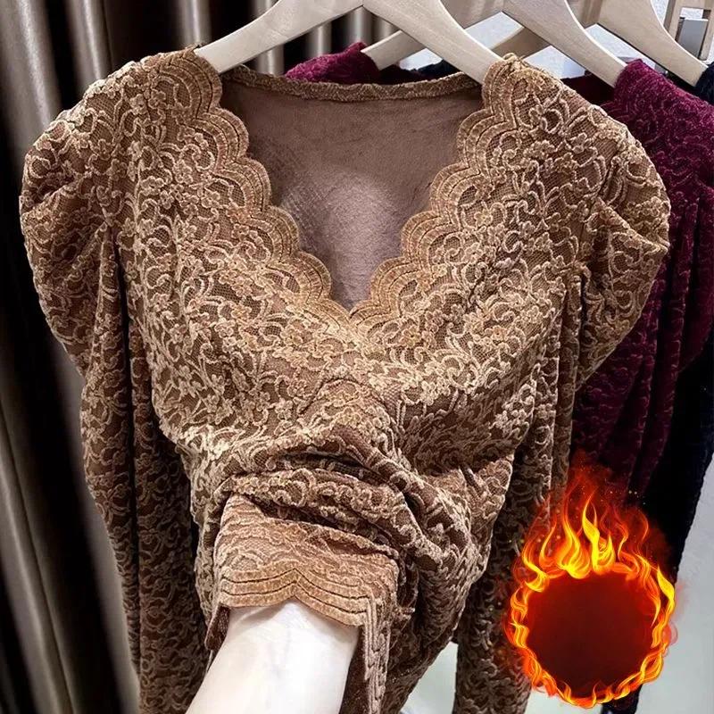 Pullovers Tops Women Long Sleeves Autumn Winter Padded Blouse Oversized V Neck Loose Long Sleeve Shirt Slim Pullover Tops