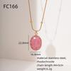 Womens Titanium Steel Pendant Necklace With Natural Stone 18K Gold Plated Geometric Oval Design Lightweight Luxury Chain