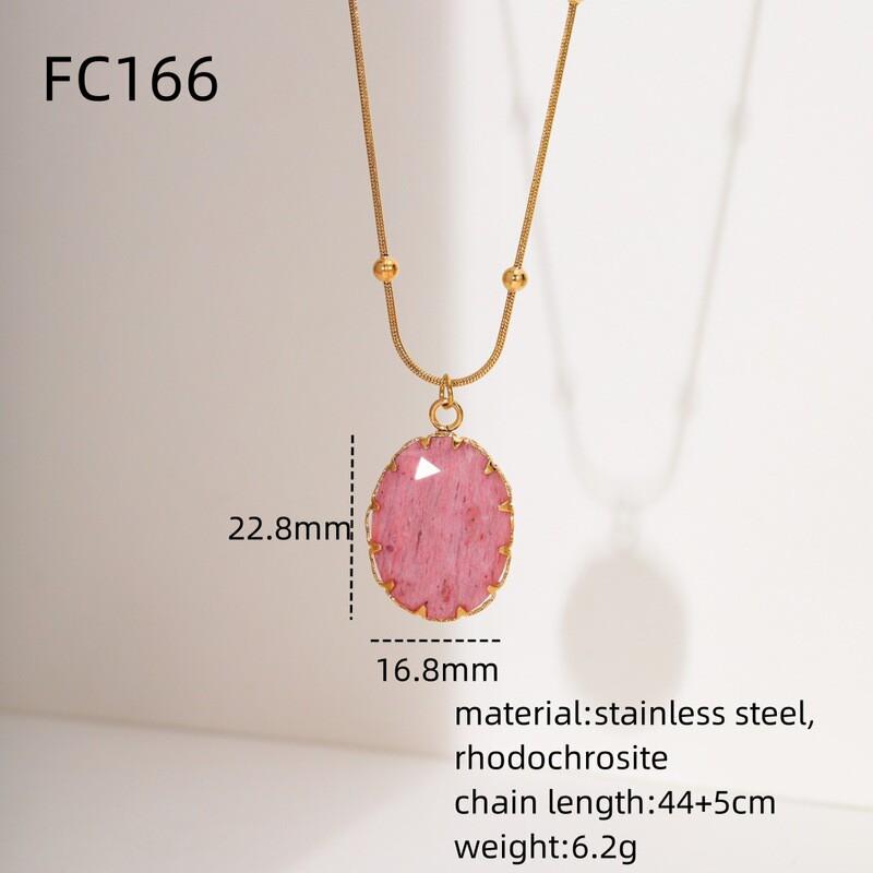 Womens Titanium Steel Pendant Necklace With Natural Stone 18K Gold Plated Geometric Oval Design Lightweight Luxury Chain