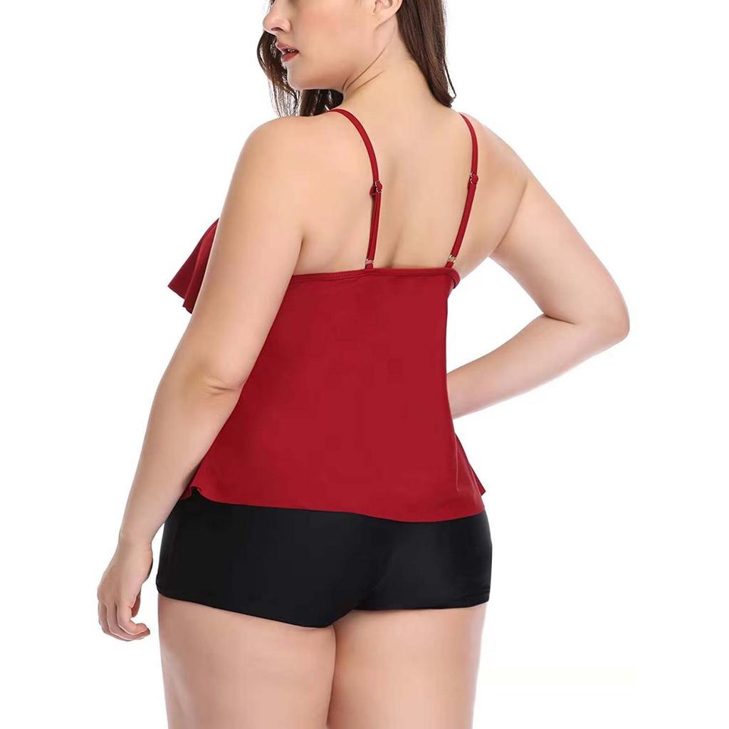 Women's Large Size Fashion High Waist Fly Side Straps Printed With Chest Pads Without Steel Bra Swimsuit