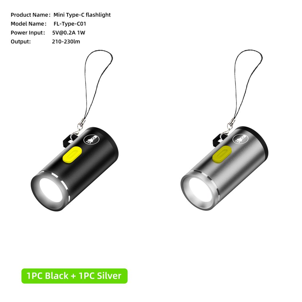 Type-C LED Multifunctional Strong Light Pocket Keychain Flashlight Outdoor Hiking Camping Mini Flashlight Small Torch light