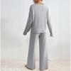 Womens Long Sleeve V-Neck Solid Color Knit Top Casual Pants 2-Piece Set Fall 2026