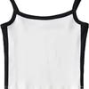American Retro Spicy Girl Versatile Contrast Stripe Strap Sexy Off Shoulder Tight Open Umbilical Short Tank Top