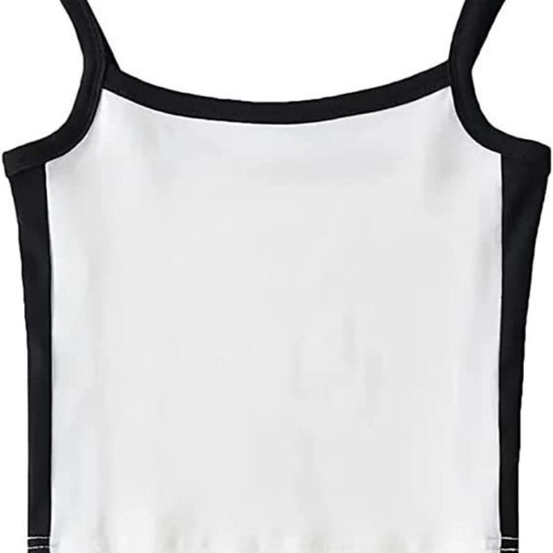 American Retro Spicy Girl Versatile Contrast Stripe Strap Sexy Off Shoulder Tight Open Umbilical Short Tank Top