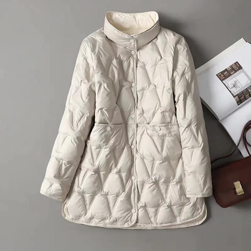 Autumn Winter Women Down Long Jacket Single Breasted Double Sided Puffer Coat