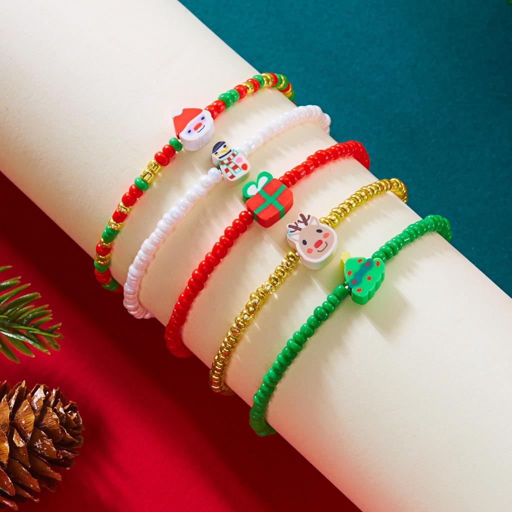 4-5 Pcs Christmas Beaded Bracelets Set for Women Santa Claus Snowman Christmas Tree Elk Pendant Bangle Party Handmade Jewelry