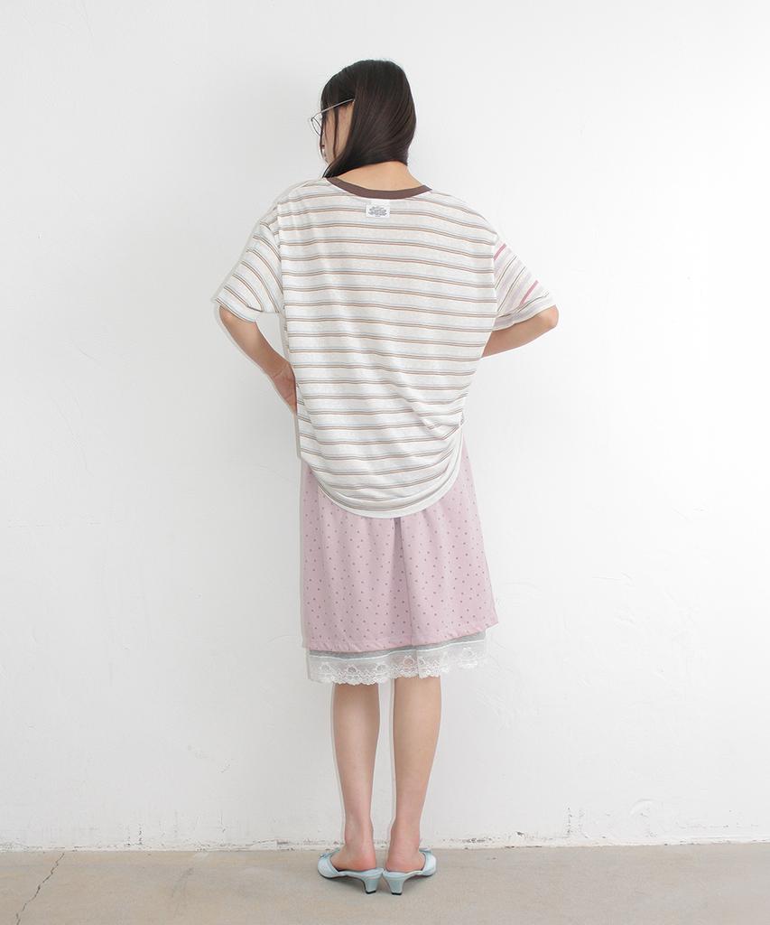 Ronron Dot Layered Lace Hem Skirt Pink