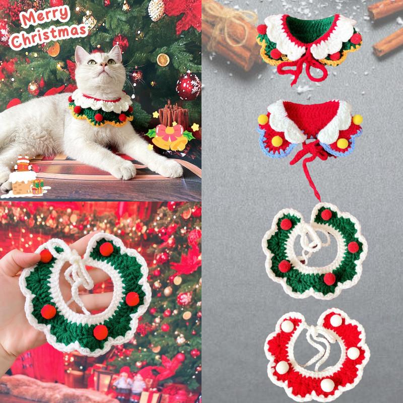 Dog Cat Collar Christmas Pet Knitted Scarf Necklace Bib Party Dress Up Gift