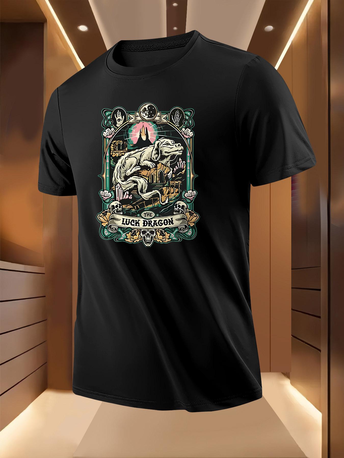 Light Yellow Tshirt - Bold Lucky Dragon Graphic Tee XXXL