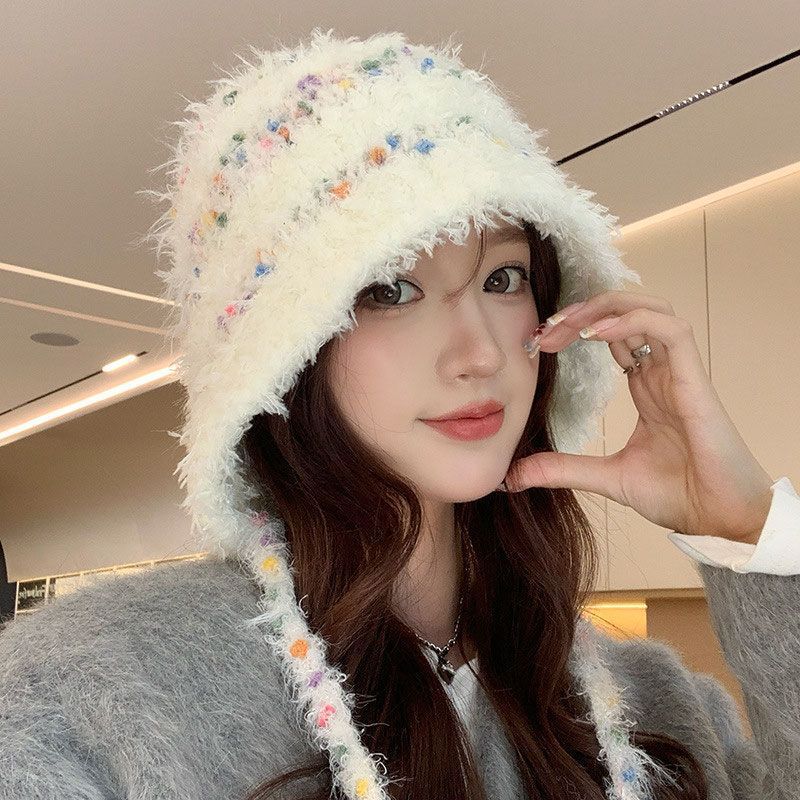 New Autumn and Winter Season Colored Plush Hat Warm Ear Protection Versatile Cold Face Small Bucket Hat