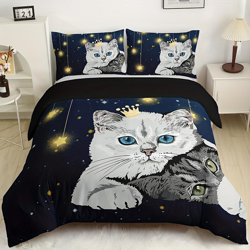 Fashion Duvet Cover Starry Pet Cat Digital Print Bedding Set Soft Comfortable Duvet Cover For Bedroom (Duvet Cover+Pillowcase)
