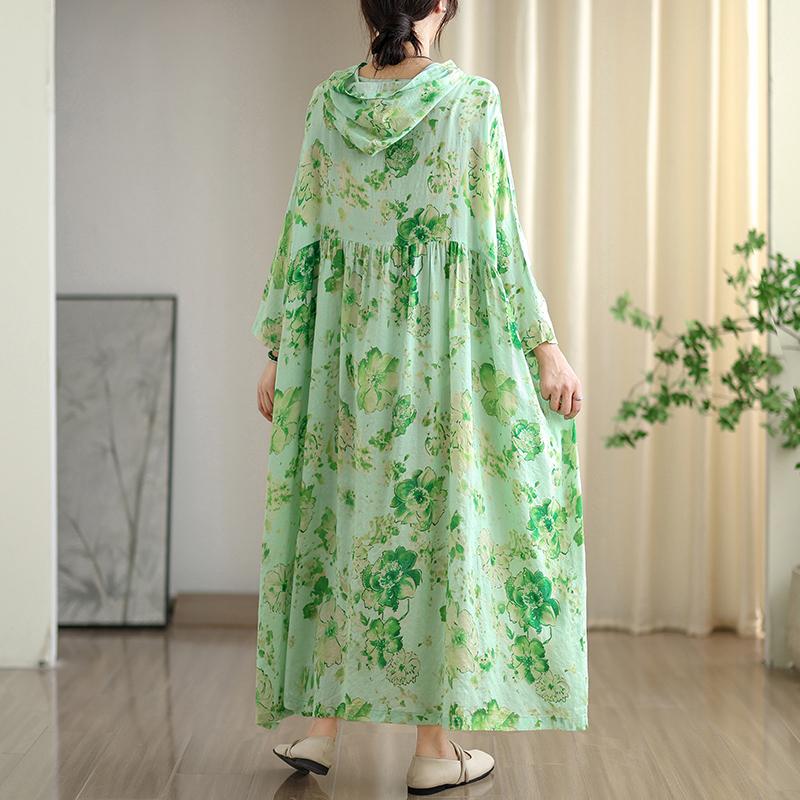 

DIMANAF 2025 Women Plus Size Long Hat Dress Loose O-Neck Printing Casual Floral Oversize Long Sleeve Maxi 8109 One Size яблочный зеленый