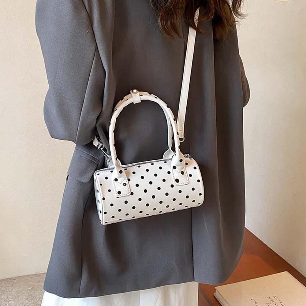 Korean Style Polka Dot Cylindrical Bag Polyester PU Shoulder Bag Spicy Girl Handbag  Party