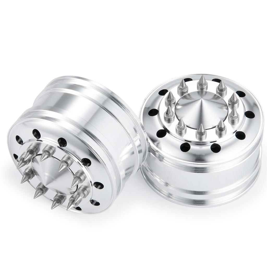 TRZX 2-Piece Metal Front Wheel Hub Rim Upgrade Parts for 1/14 Scale Tamiya Tractor Trailer RC Car (2 Pieces)