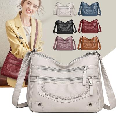 2025 Women's Soft Leather Shoulder & Crossbody Bag Versatile Multi-Pocket Shoulder Bag for Middle-Aged & Elderly
