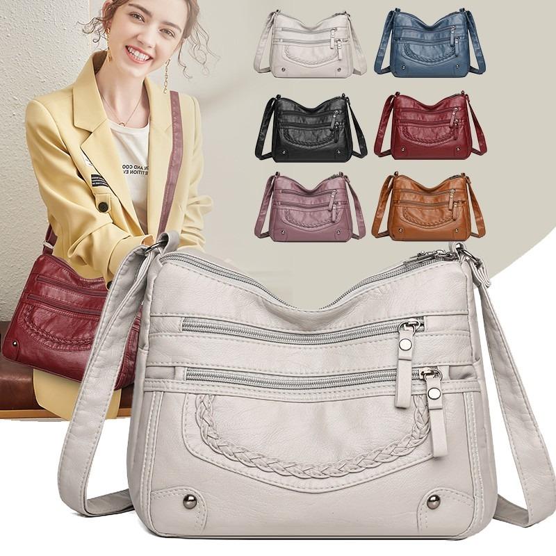 2025 Women's Soft Leather Shoulder & Crossbody Bag Versatile Multi-Pocket Shoulder Bag for Middle-Aged & Elderly