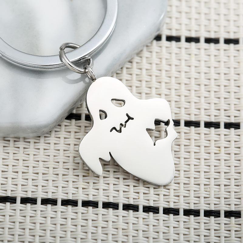 Cute Ghost Stainless Steel Keychain Cartoon Halloween Design Fashion Student Bag Charm Practical Daily Accessory