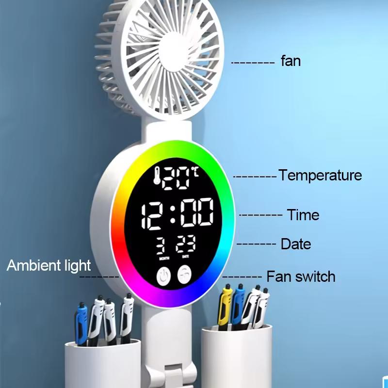 Rechargeable LED desk lamp for study desk lamp, reading lamp, LED night light with fan, LED clock display reading desk lamp